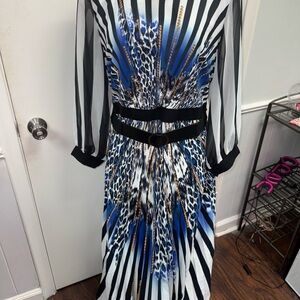 Terramina Black and Blue Animal Print Long Sleeve Dress